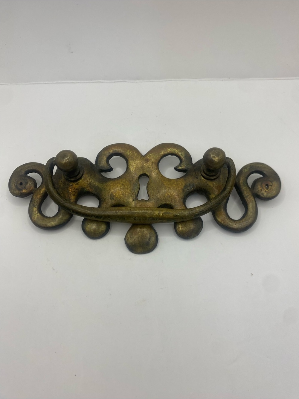 Single Antique Rapid Brass Large Drawer Pull With Keyhole 3”x7”